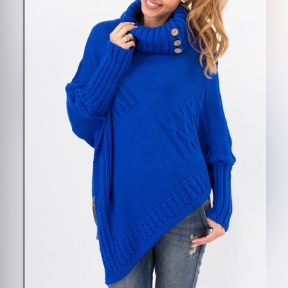 Makadamia royal blue dolman poncho asymmetrical sweater - Picture 1 of 5